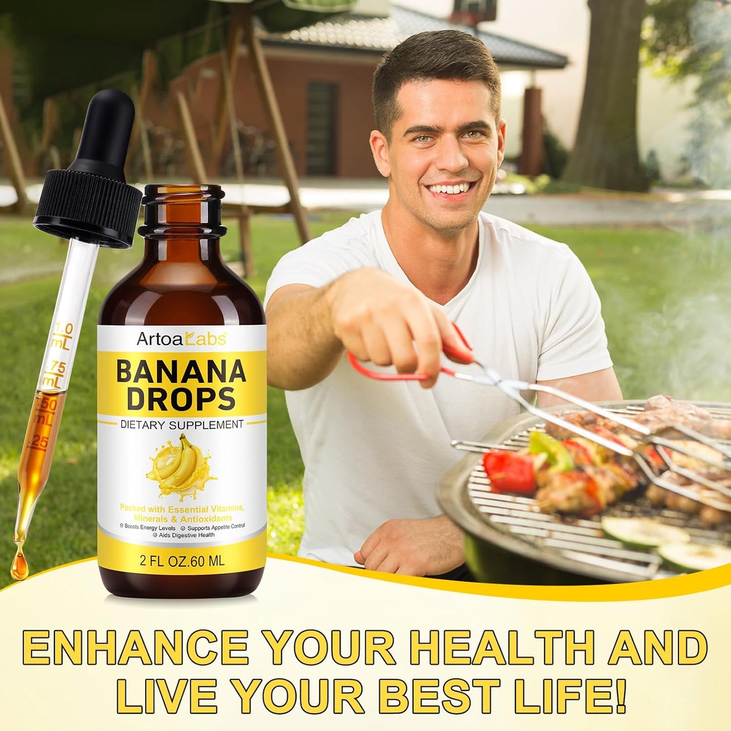 Banana Drops Liquid Supplement - Rich in Vitamins, Minerals, Antioxidants - Promotes Digestive Health