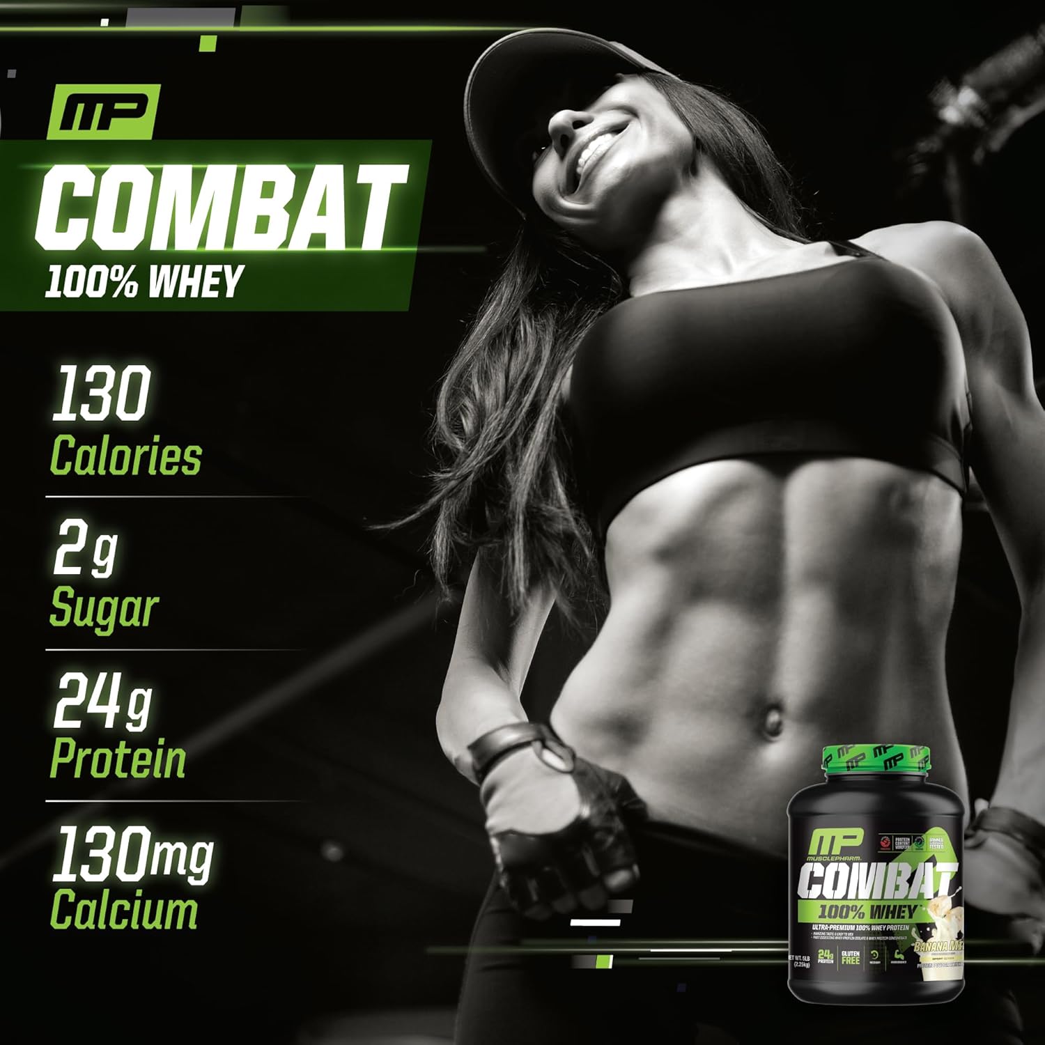 Banana Milk Flavor Whey Protein Powder for Fast Recovery & Muscle Gain - Muscle Pharm Combat 100% Whey Protein, High Protein Isolate for Women & Men, Gluten Free - 5 lb, 70 Servings