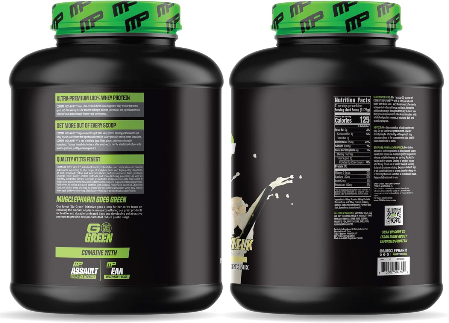 Banana Milk Flavor Whey Protein Powder for Fast Recovery & Muscle Gain - Muscle Pharm Combat 100% Whey Protein, High Protein Isolate for Women & Men, Gluten Free - 5 lb, 70 Servings