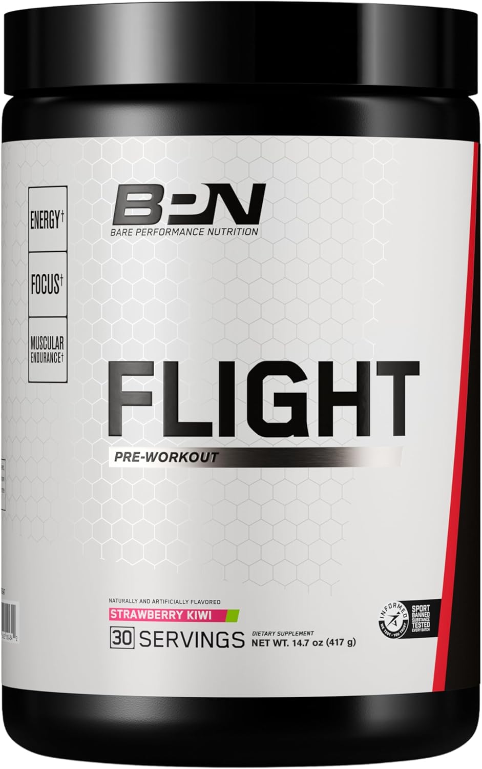 Bare Performance Nutrition BPN Flight Pre Workout - Strawberry Kiwi Flavor, 30 Servings - Boost Energy, Focus, Endurance, and Muscle Pumps with CarnoSyn Beta Alanine