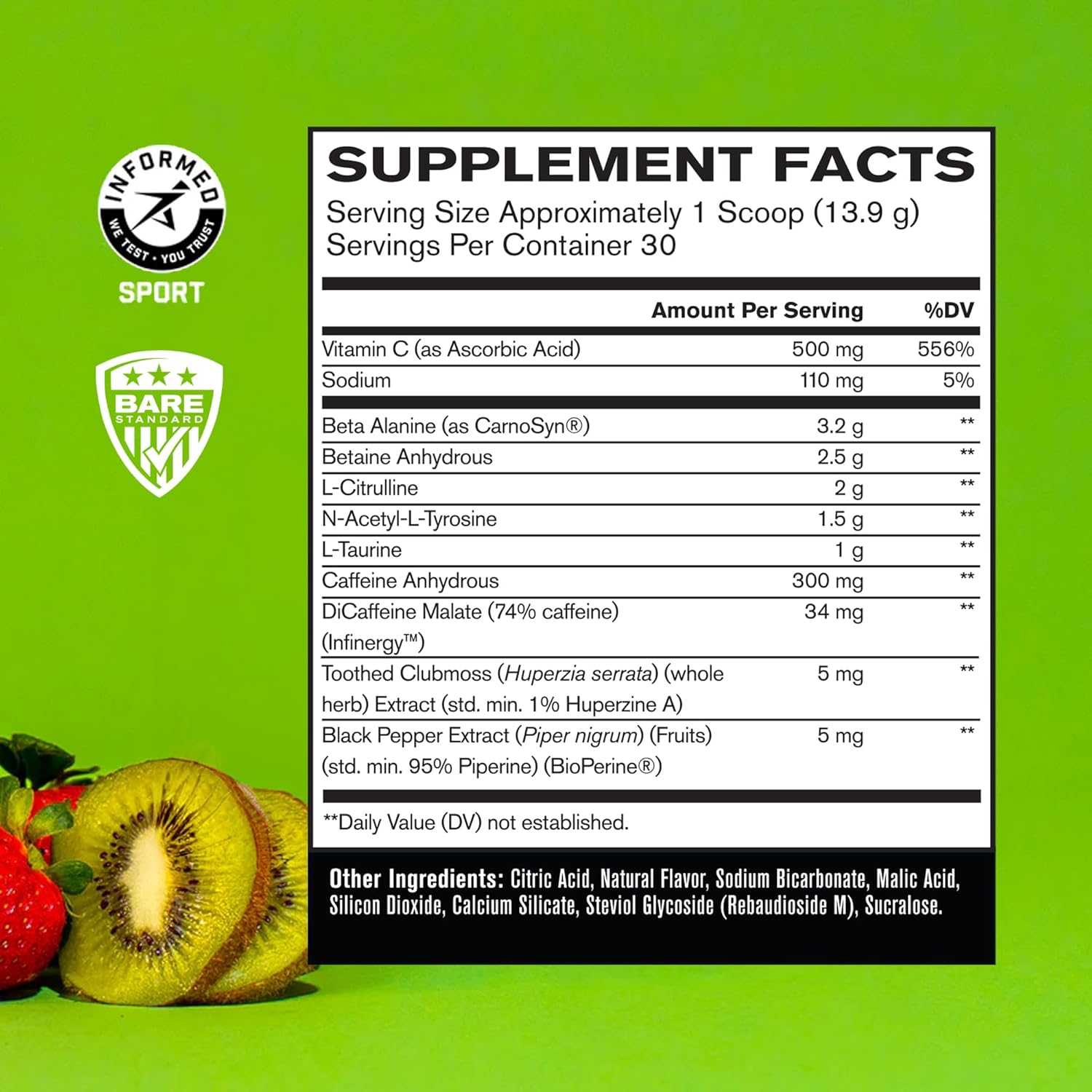 Bare Performance Nutrition BPN Flight Pre Workout - Strawberry Kiwi Flavor, 30 Servings - Boost Energy, Focus, Endurance, and Muscle Pumps with CarnoSyn Beta Alanine
