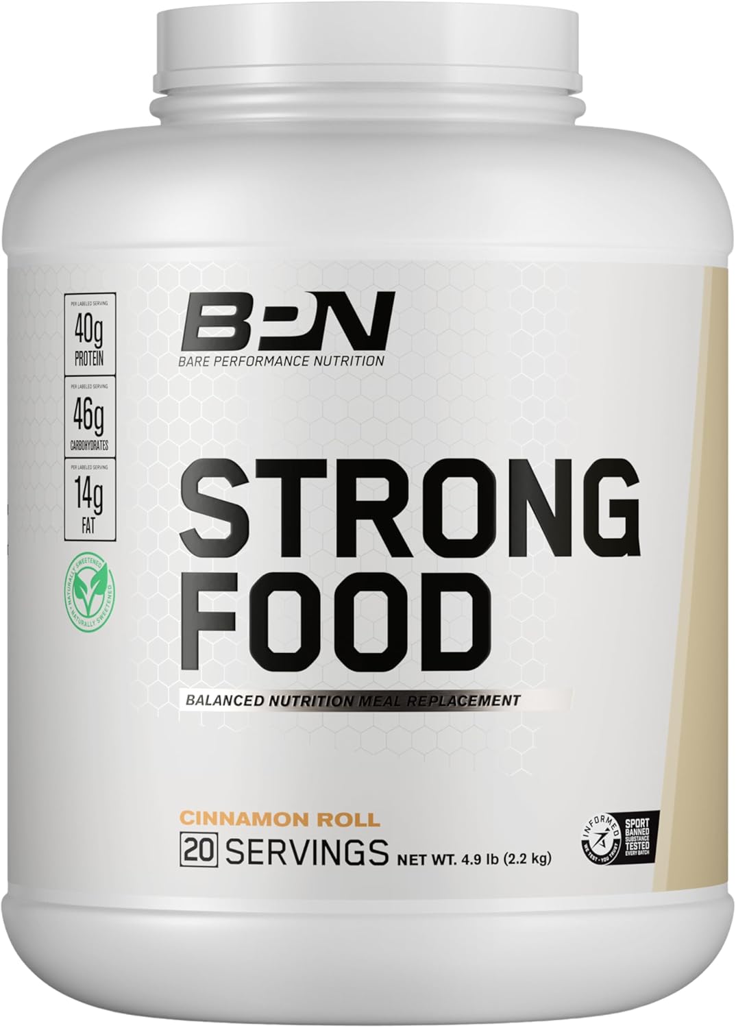 Bare Performance Nutrition BPN Strong Food Meal Replacement - Cinnamon Roll Flavor for Complete Nutrition