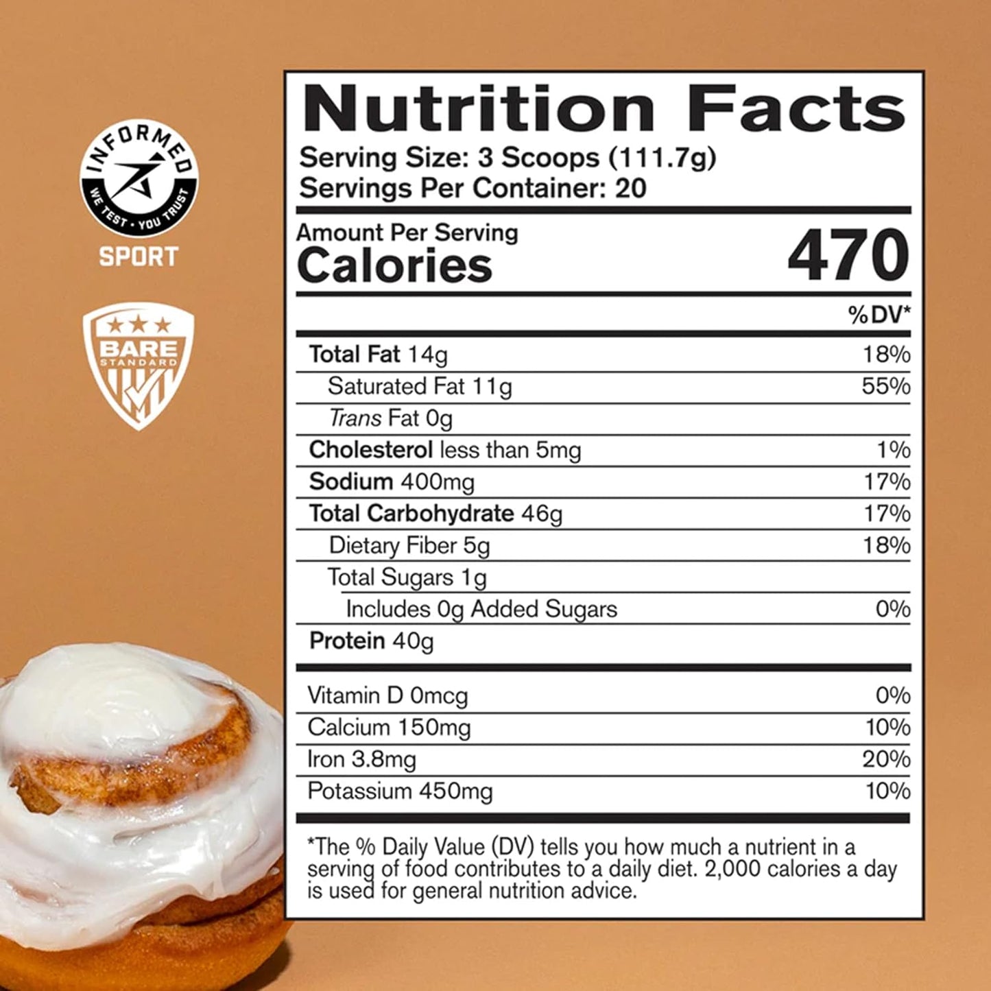 Bare Performance Nutrition BPN Strong Food Meal Replacement - Cinnamon Roll Flavor for Complete Nutrition