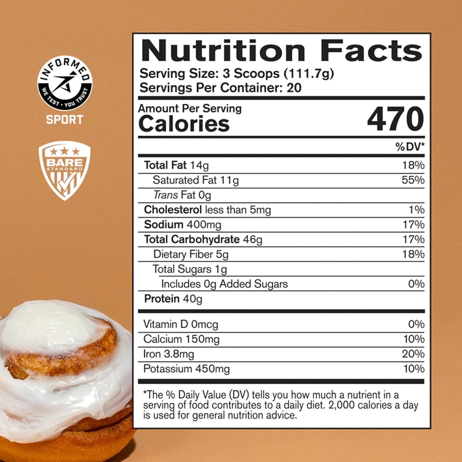 Bare Performance Nutrition BPN Strong Food Meal Replacement - Cinnamon Roll Flavor for Complete Nutrition