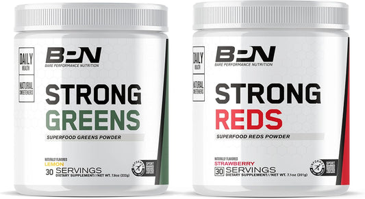 BARE PERFORMANCE NUTRITION BPN Strong Greens Lemon & Reds Strawberry Superfood Bundle - Boost Your Nutrition With This Powerful Combo