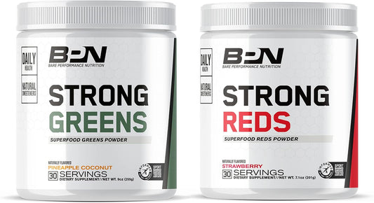 BARE PERFORMANCE NUTRITION BPN Superfood Bundle: Strong Greens Pineapple Coconut & Reds Strawberry