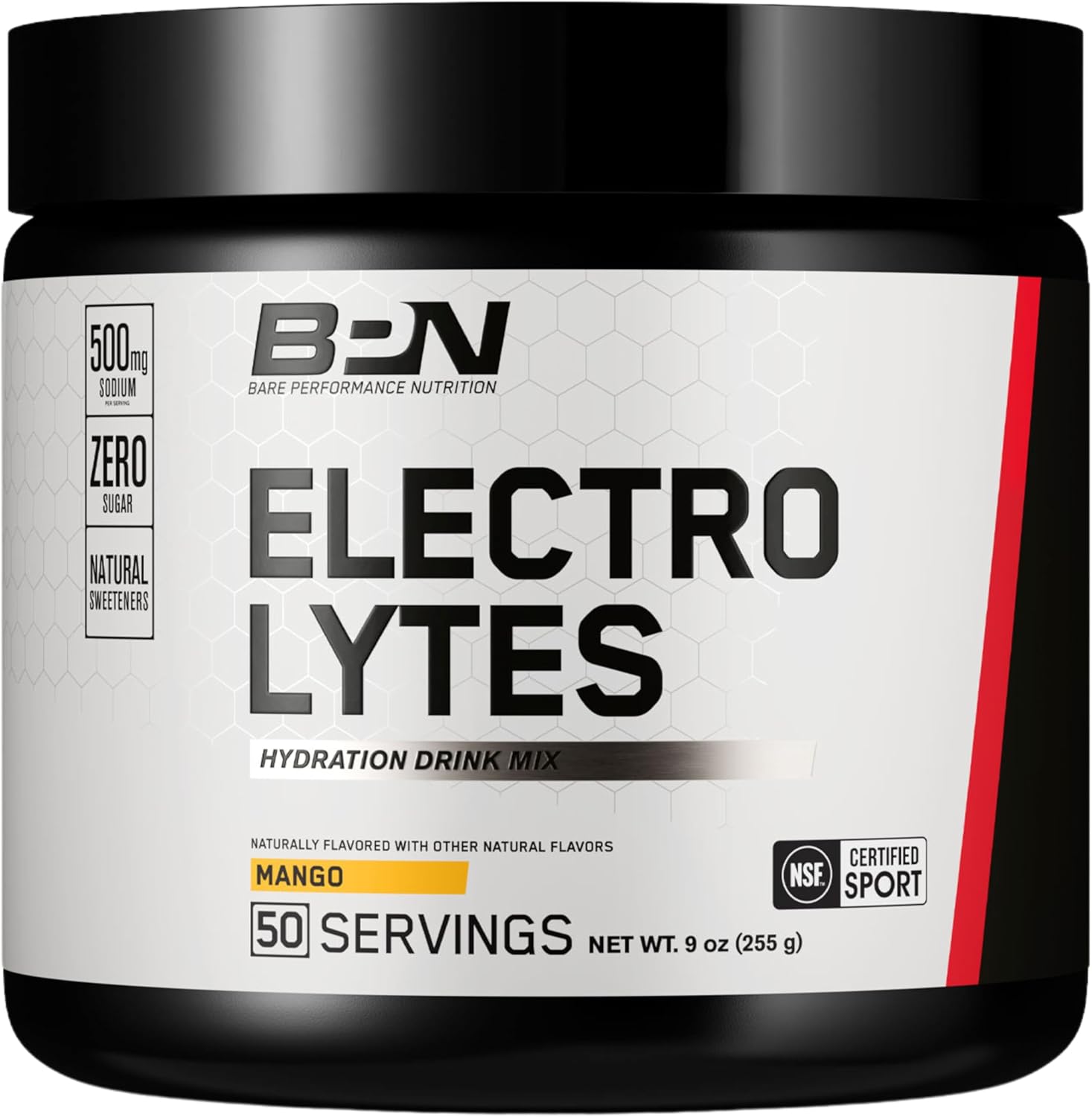 BARE PERFORMANCE NUTRITION Electrolyte Hydration Drink Mix - Sugar Free Powder with 500mg Sodium - Mango Flavor, 50 Servings