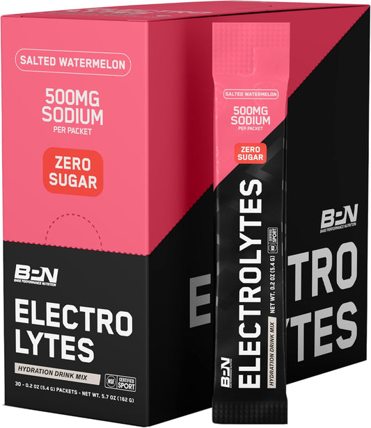 BARE PERFORMANCE NUTRITION Electrolytes Go Packs - Sugar Free Hydration Drink Mix - Salted Watermelon Flavor - 30 Servings