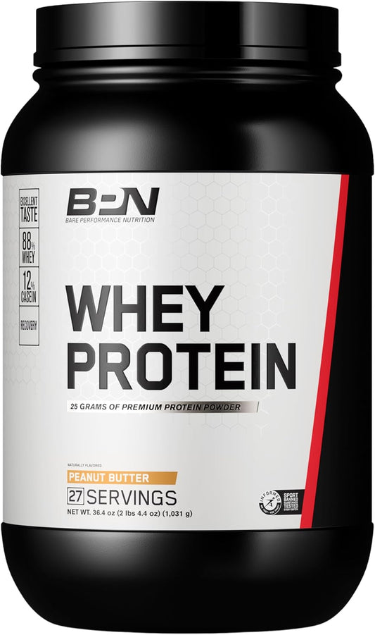 BARE PERFORMANCE NUTRITION Peanut Butter Protein Powder Blend, 25g Protein per Serving, Supports Lean Muscle Recovery, 27 Servings