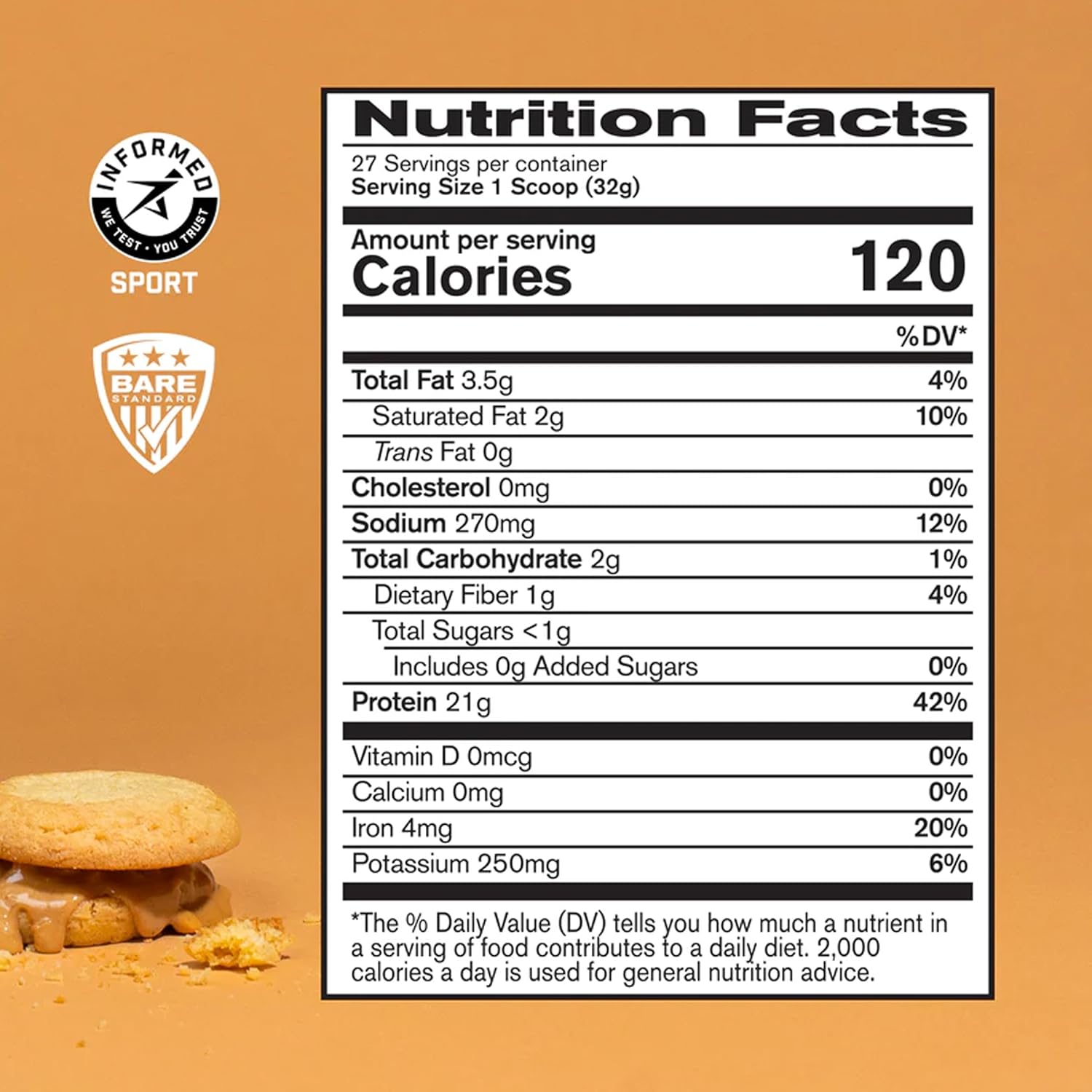 BARE PERFORMANCE NUTRITION Vegan Protein Powder, Plant-Based Pea Protein Blend, Watermelon and Pumpkin Flavor, Naturally Sweetened (27 Servings, Peanut Butter Cookie)