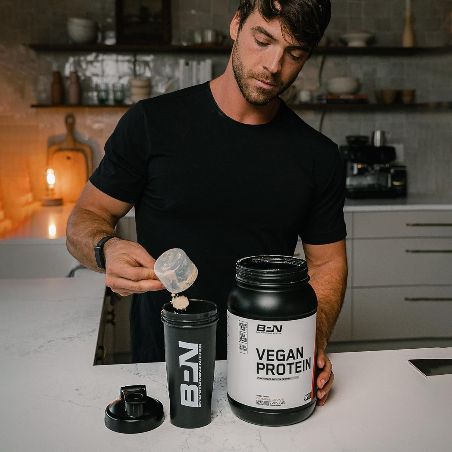 BARE PERFORMANCE NUTRITION Vegan Protein Powder, Plant-Based Pea Protein Blend, Watermelon and Pumpkin Flavor, Naturally Sweetened (27 Servings, Peanut Butter Cookie)