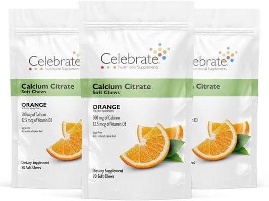 Bariatric 500mg Calcium Citrate Soft Chews with Vitamin D3 for Gastric Bypass - Sugar & Gluten Free - Orange Flavor - 270 Chews