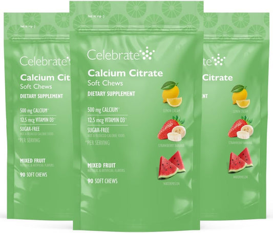Bariatric 500mg Calcium Citrate Soft Chews with Vitamin D3 - Sugar & Gluten Free Fruit Chews for Gastric Bypass Patients (270)