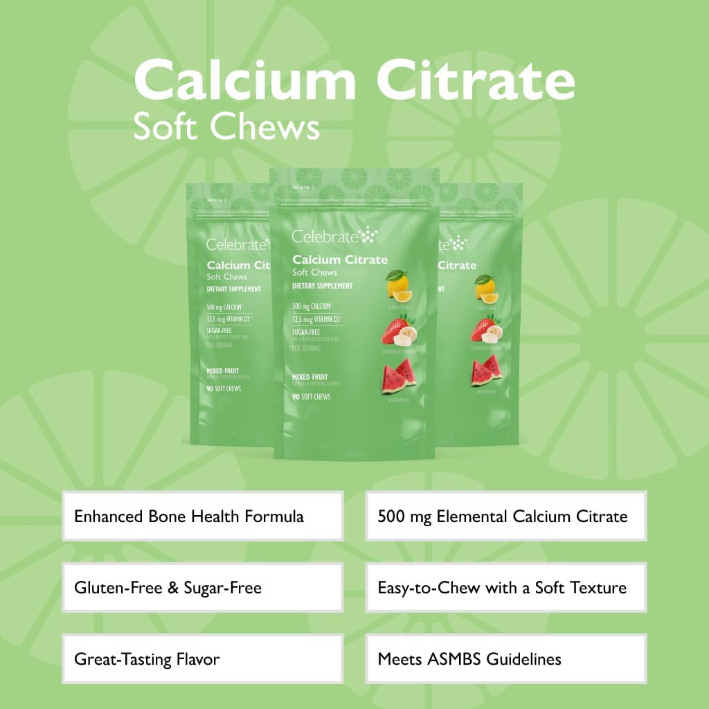 Bariatric 500mg Calcium Citrate Soft Chews with Vitamin D3 - Sugar & Gluten Free Fruit Chews for Gastric Bypass Patients (270)