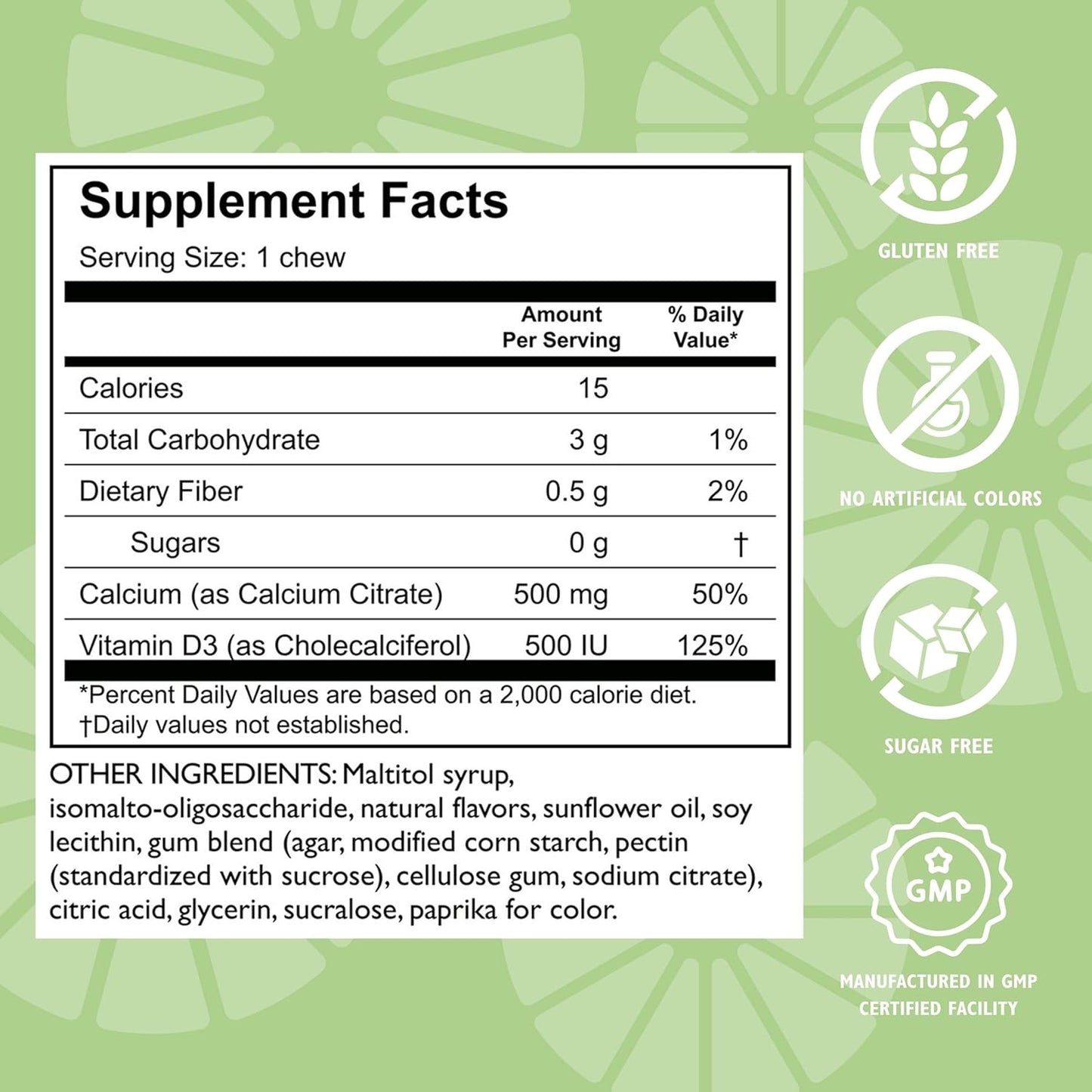 Bariatric 500mg Calcium Citrate Soft Chews with Vitamin D3 for Gastric Bypass - Sugar & Gluten Free - Orange Flavor - 270 Chews