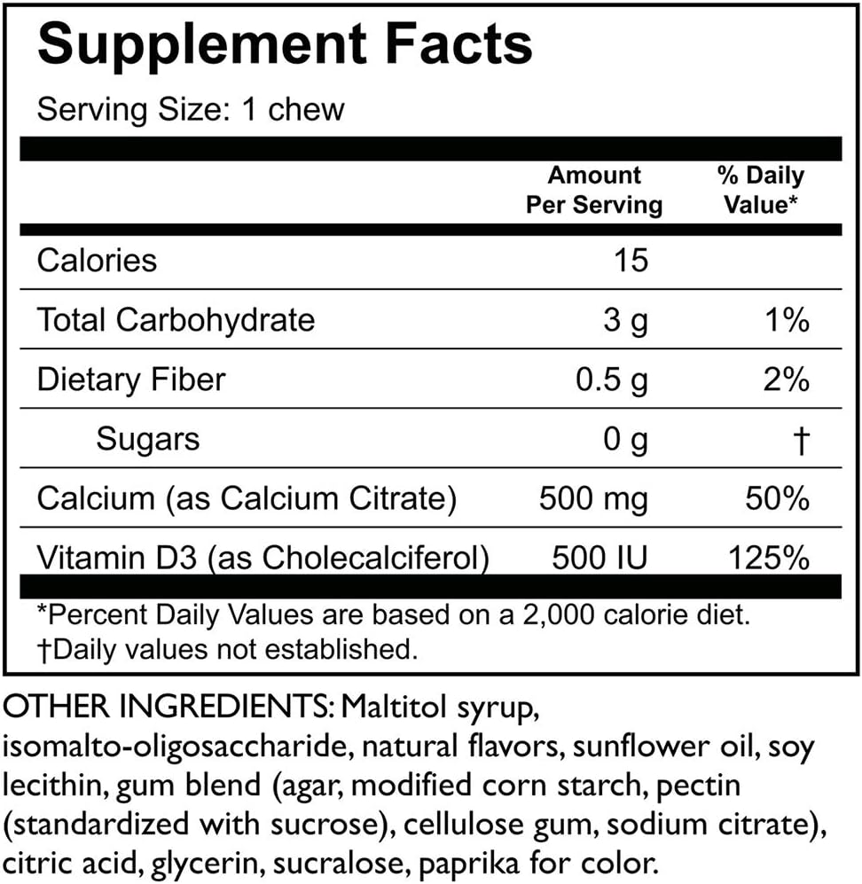 Bariatric 500mg Calcium Citrate Soft Chews with Vitamin D3 for Gastric Bypass - Sugar & Gluten Free - Orange Flavor - 270 Chews