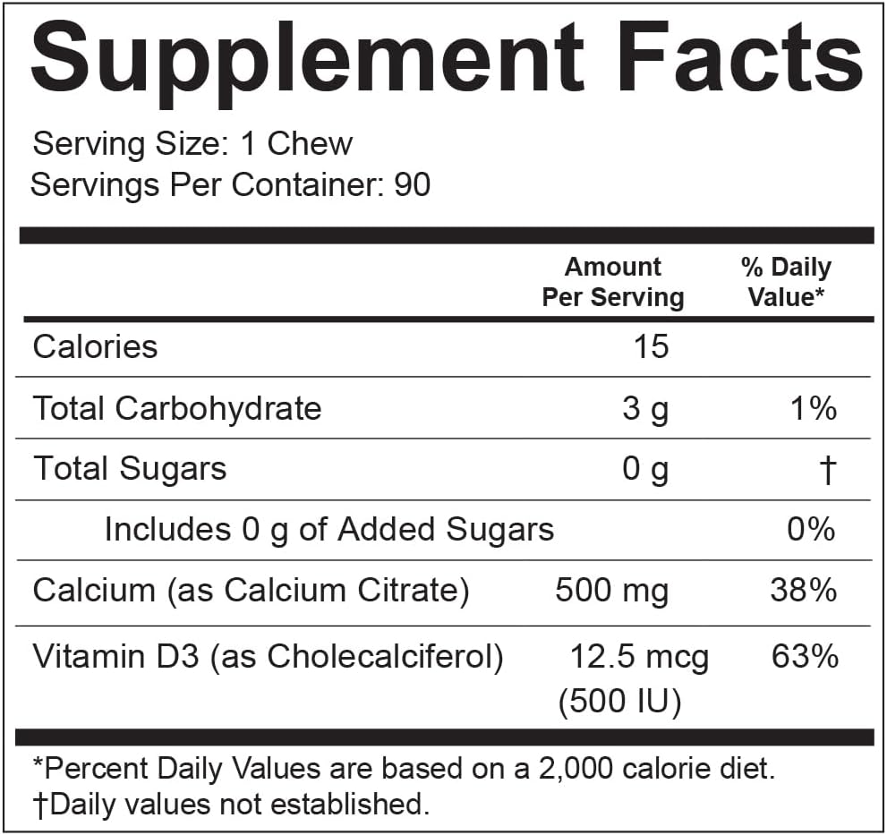Bariatric 500mg Calcium Citrate Soft Chews with Vitamin D3 - Sugar & Gluten Free Fruit Chews for Gastric Bypass Patients (270)