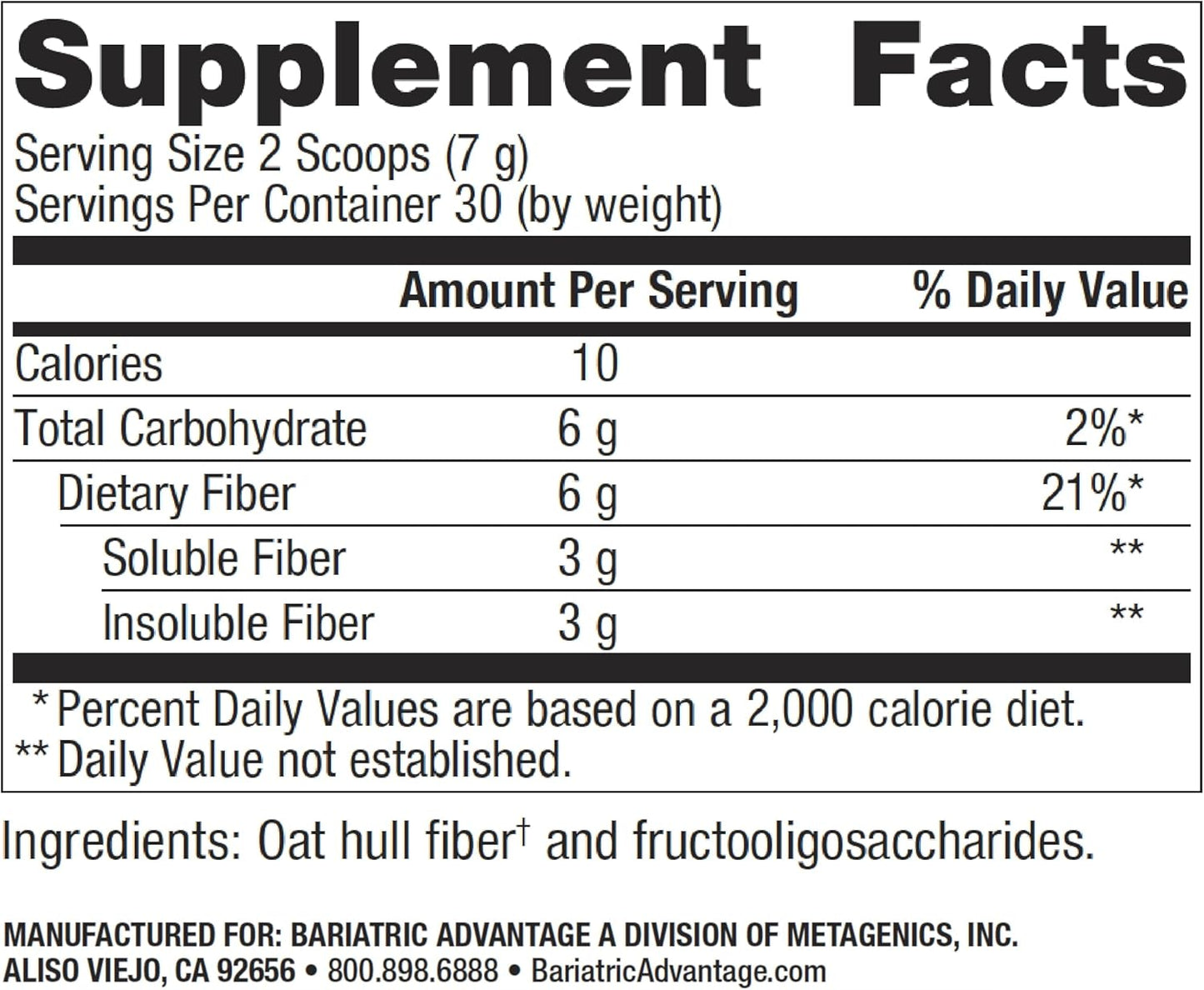 Bariatric Advantage Advanced Fiber Powder: Promotes Healthy Intestines, Boosts Calcium & Magnesium Absorption - Unflavored, 30 Servings