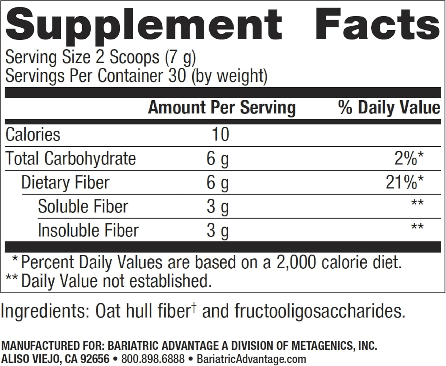 Bariatric Advantage Advanced Fiber Powder: Promotes Healthy Intestines, Boosts Calcium & Magnesium Absorption - Unflavored, 30 Servings
