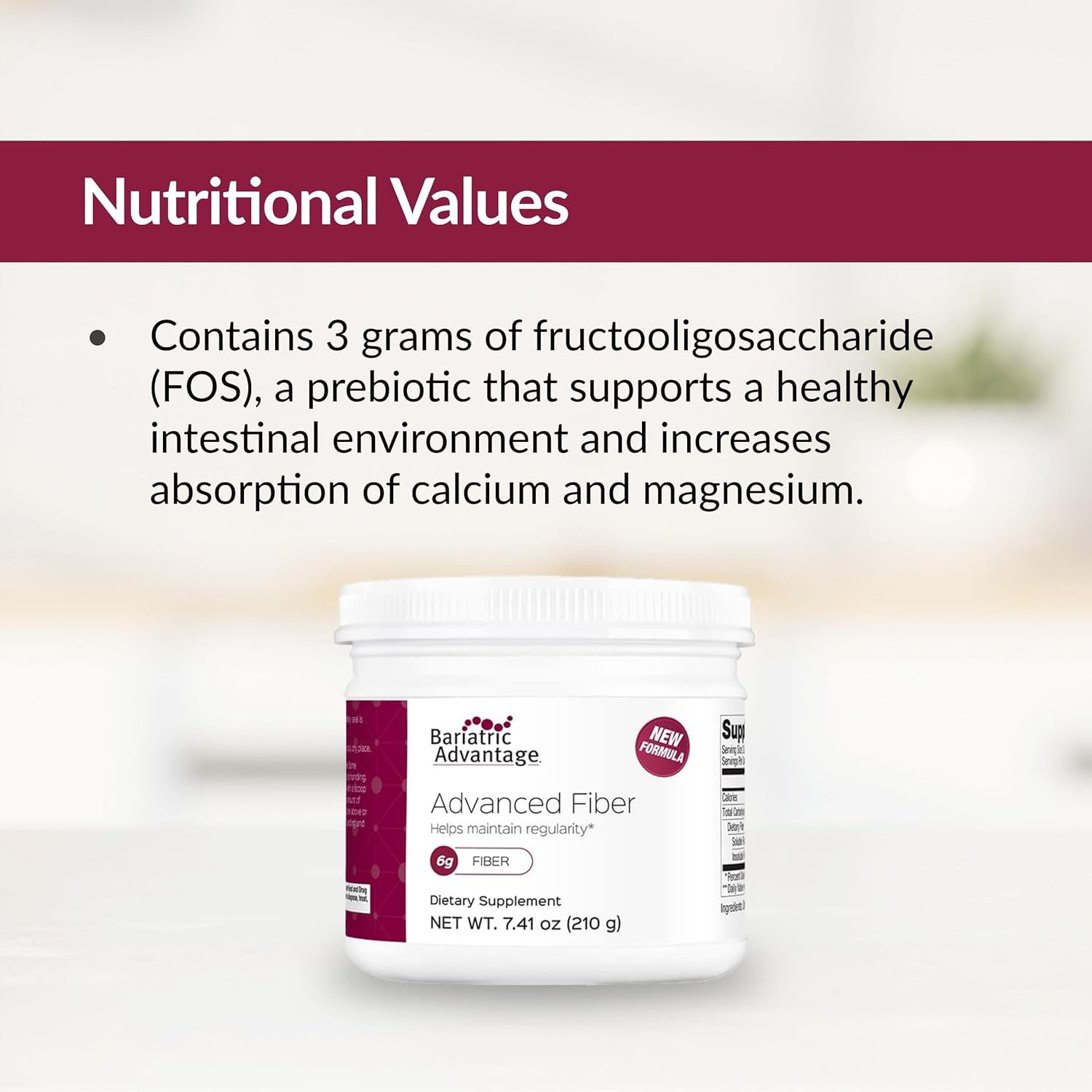 Bariatric Advantage Advanced Fiber Powder: Promotes Healthy Intestines, Boosts Calcium & Magnesium Absorption - Unflavored, 30 Servings