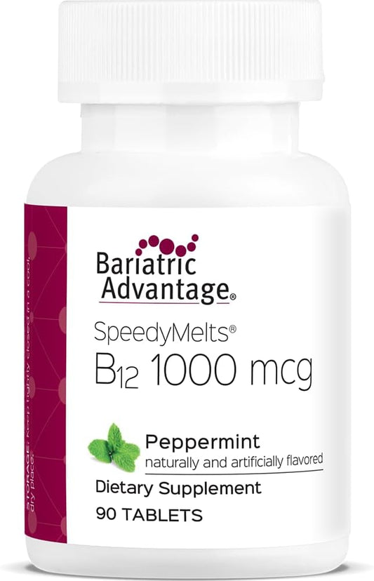 Bariatric Advantage B-12 Speedy Melts - 1000 mcg Vitamin B12 Supplement with Folic Acid for Nutritional Support - Peppermint Flavor, 90 Count