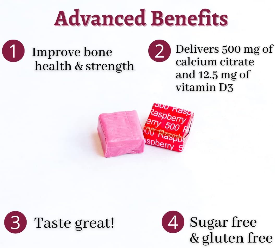 Bariatric Advantage Calcium Citrate Chewy Bites 500 mg - Vitamin D3 - Sugar-Free Chewable Supplement - Raspberry Flavor - 90 Count for Bariatric Patients