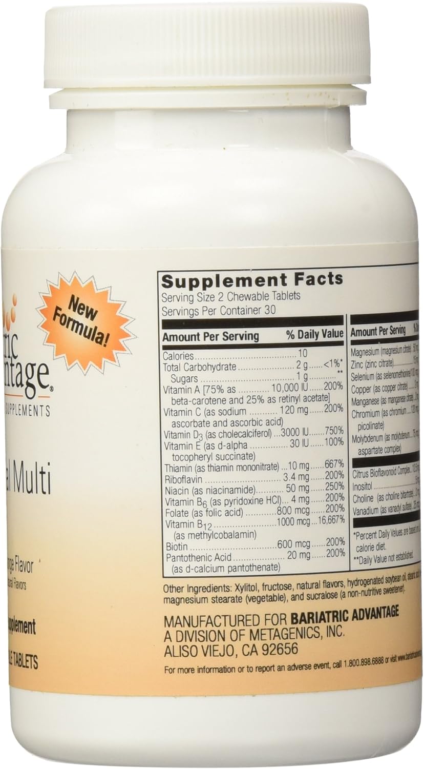 Bariatric Advantage Essential Multivitamin - Iron-Free with 200 DV Key Nutrients - Supports Trace Minerals - Orange - 60 Tablets