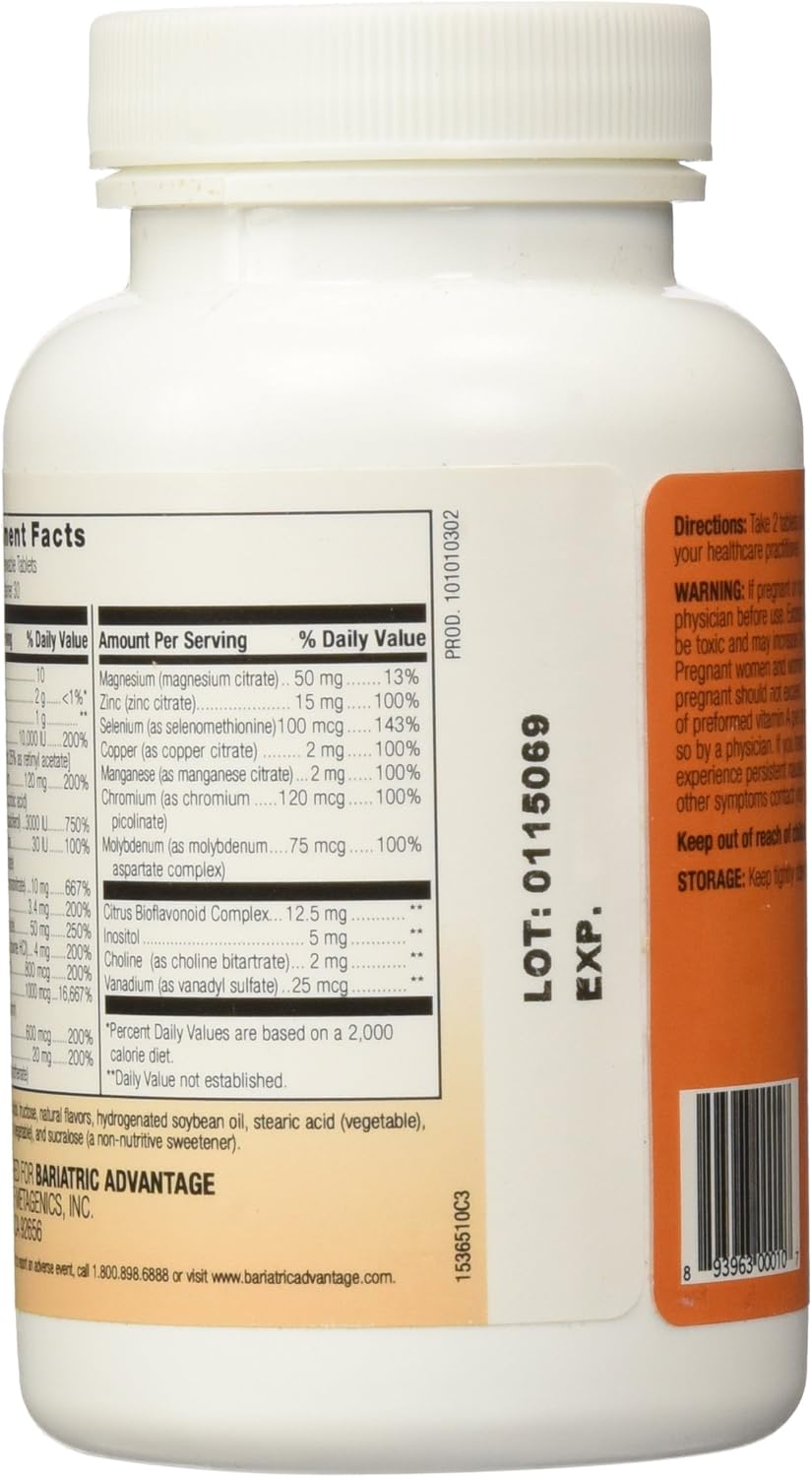 Bariatric Advantage Essential Multivitamin - Iron-Free with 200 DV Key Nutrients - Supports Trace Minerals - Orange - 60 Tablets