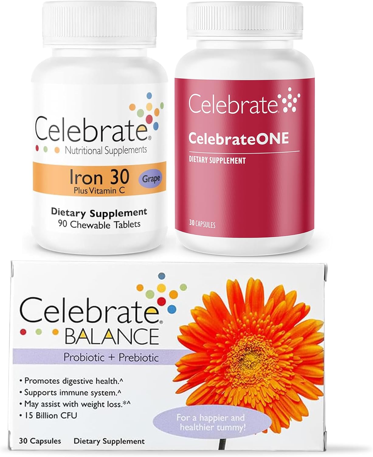 Bariatric Bundle: CelebrateONE Multivitamin, Iron Chewables, Balance Probiotic - Nutrition & Digestive Support for WLS Recovery