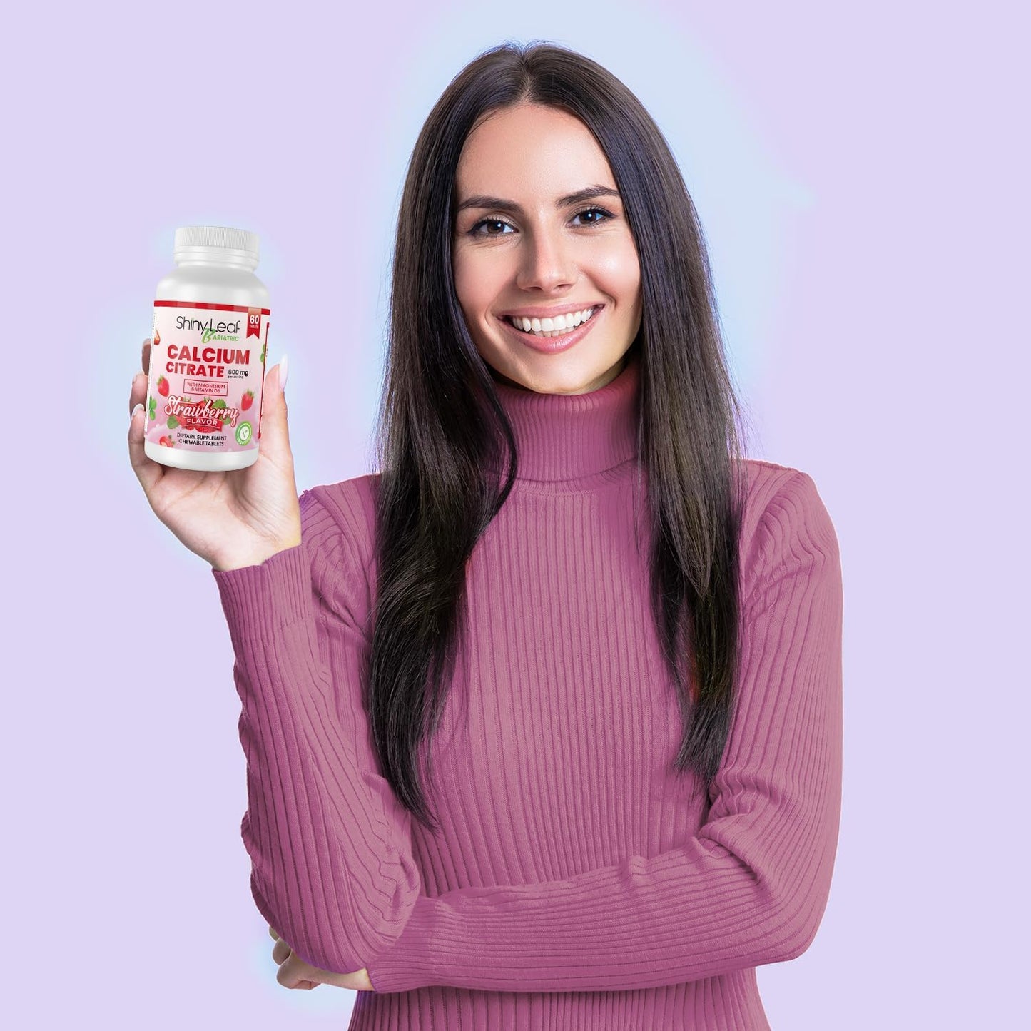 Bariatric Calcium Citrate 600mg Chewable Tablets with Magnesium & Vitamin D3 - 180 Ct, Natural Strawberry Flavor, Vegetarian Formula for Surgery Patients