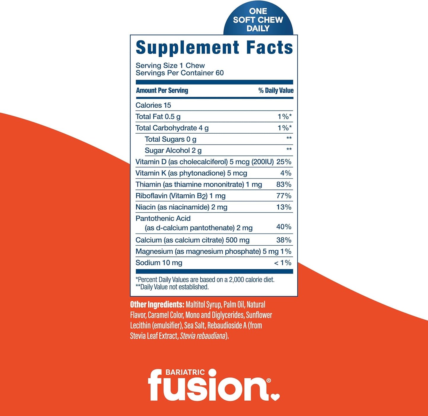 Bariatric Fusion Calcium Citrate Chews with Vitamin D3 - 500mg Sugar-Free Chewables, Caramel Flavor - 60 Count