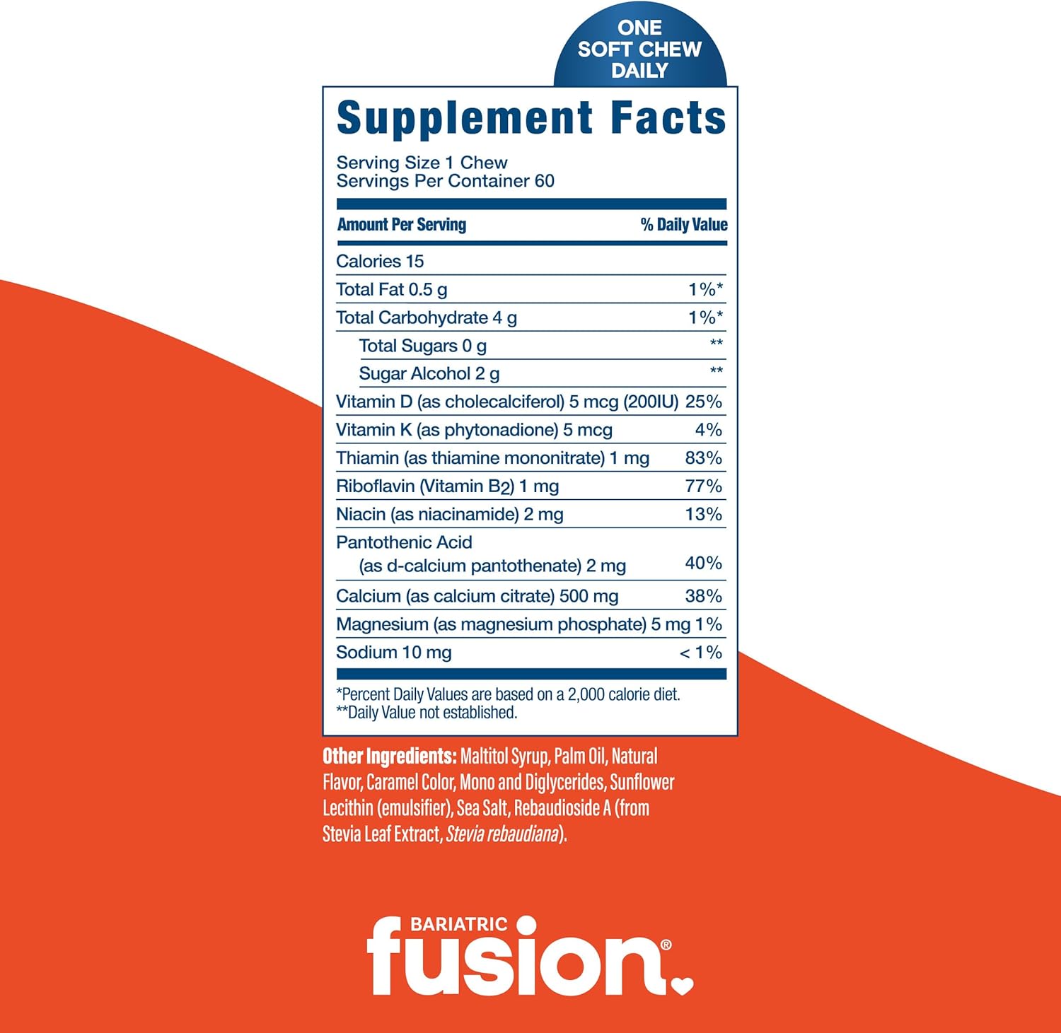 Bariatric Fusion Calcium Citrate Chews with Vitamin D3 - 500mg Sugar-Free Chewables, Caramel Flavor - 60 Count