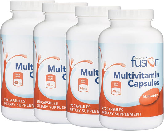 Bariatric Fusion High ADEK Multivitamin Capsules for Duodenal Switch Surgery Patients - Iron & Easy to Swallow - 1 Year Supply