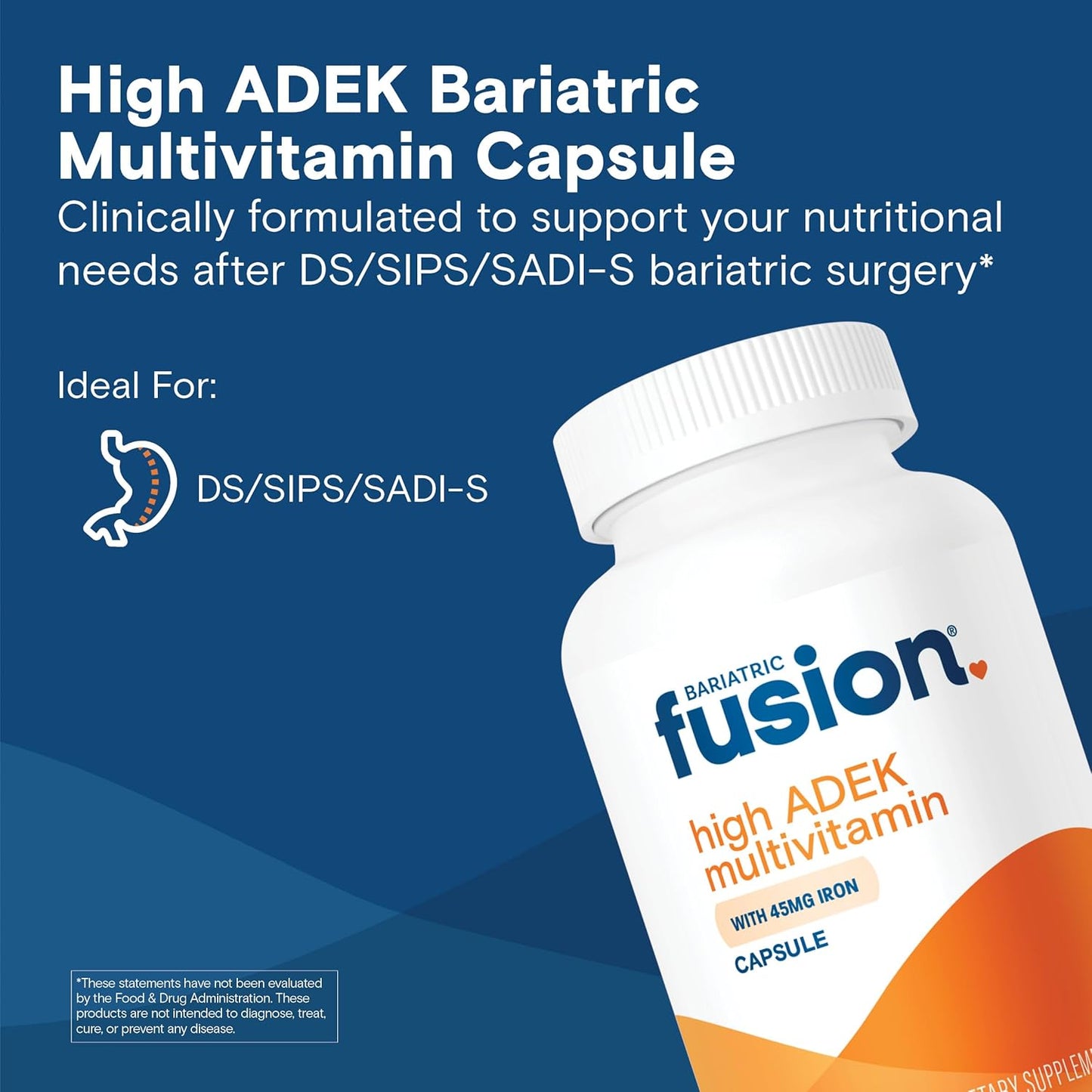 Bariatric Fusion High ADEK Multivitamin Capsules for Duodenal Switch Surgery Patients - Iron & Easy to Swallow - 1 Year Supply