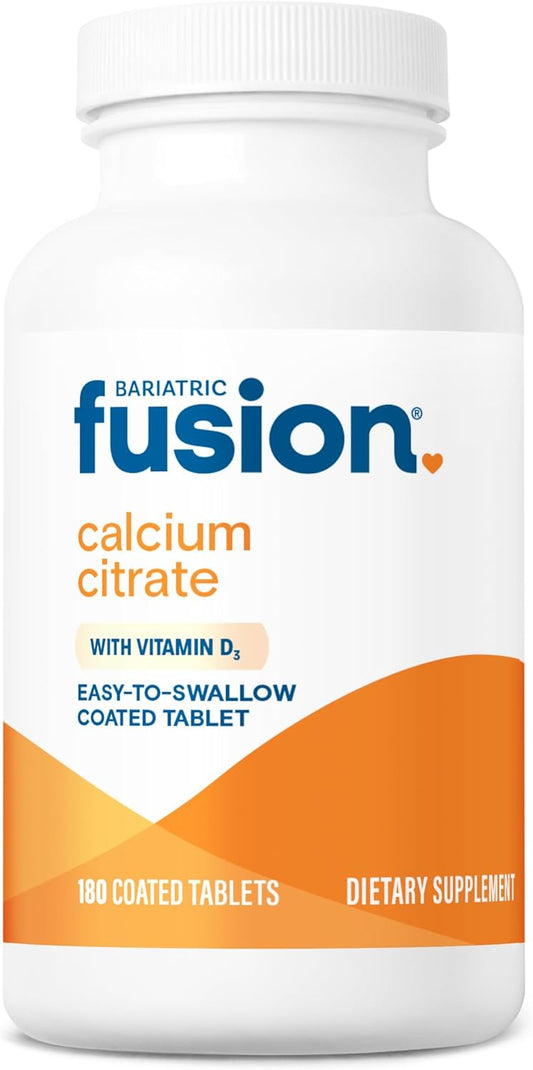 Bariatric Fusion Non-Chewable Calcium Citrate Tablets with Vitamin D3 - 600mg, 180 Count - Easy-to-Swallow Supplement for Enhanced Absorption