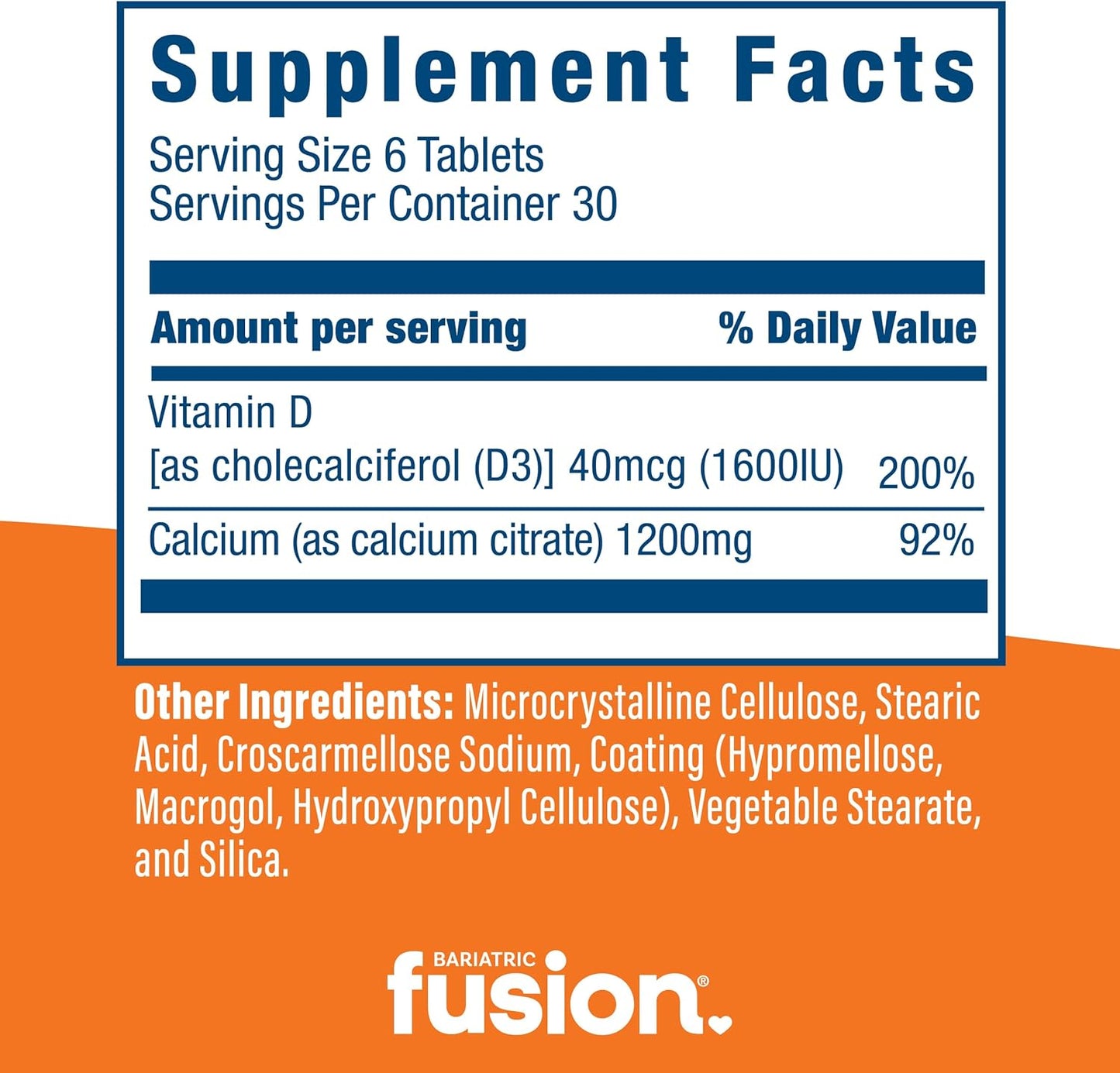 Bariatric Fusion Non-Chewable Calcium Citrate Tablets with Vitamin D3 - 600mg, 180 Count - Easy-to-Swallow Supplement for Enhanced Absorption