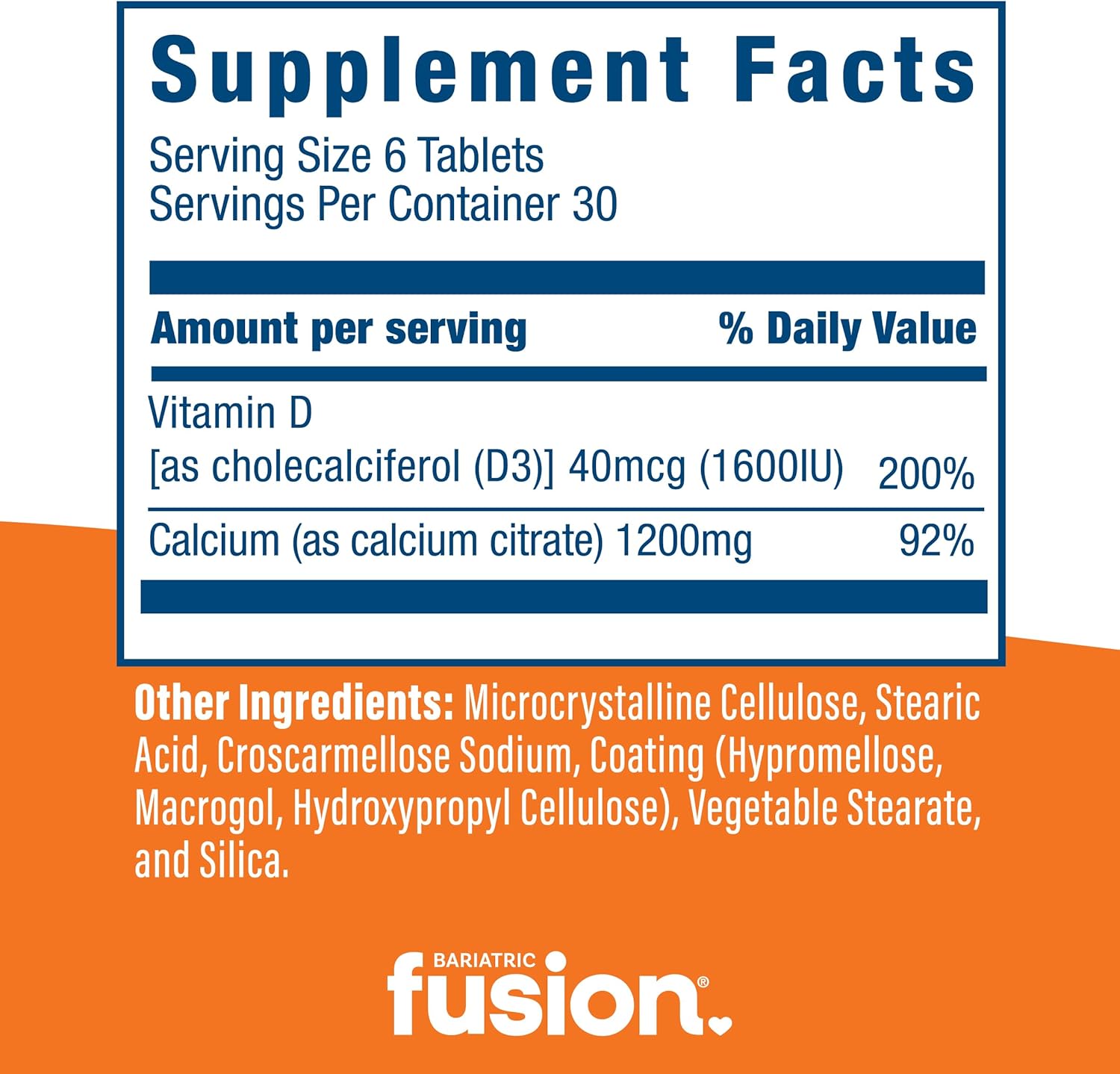Bariatric Fusion Non-Chewable Calcium Citrate Tablets with Vitamin D3 - 600mg, 180 Count - Easy-to-Swallow Supplement for Enhanced Absorption