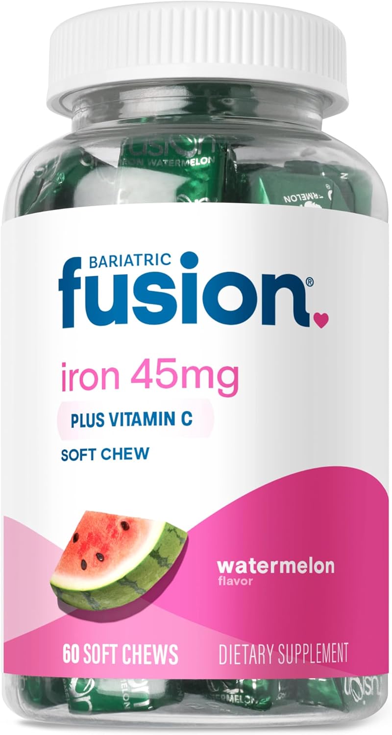 Bariatric Fusion Women's Iron Supplement with Vitamin C - Watermelon Flavored Soft Chews - Gentle on Stomach - 60 Count - 2 Month Supply