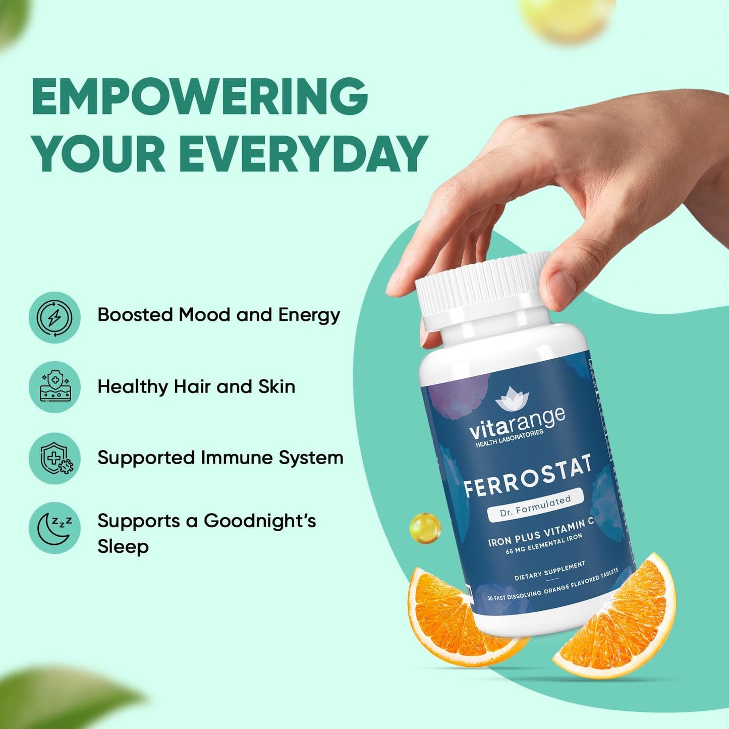 Bariatric Iron Chewables with Vitamin C - 30-Day Supply - Non-Constipating Orange Iron Supplement