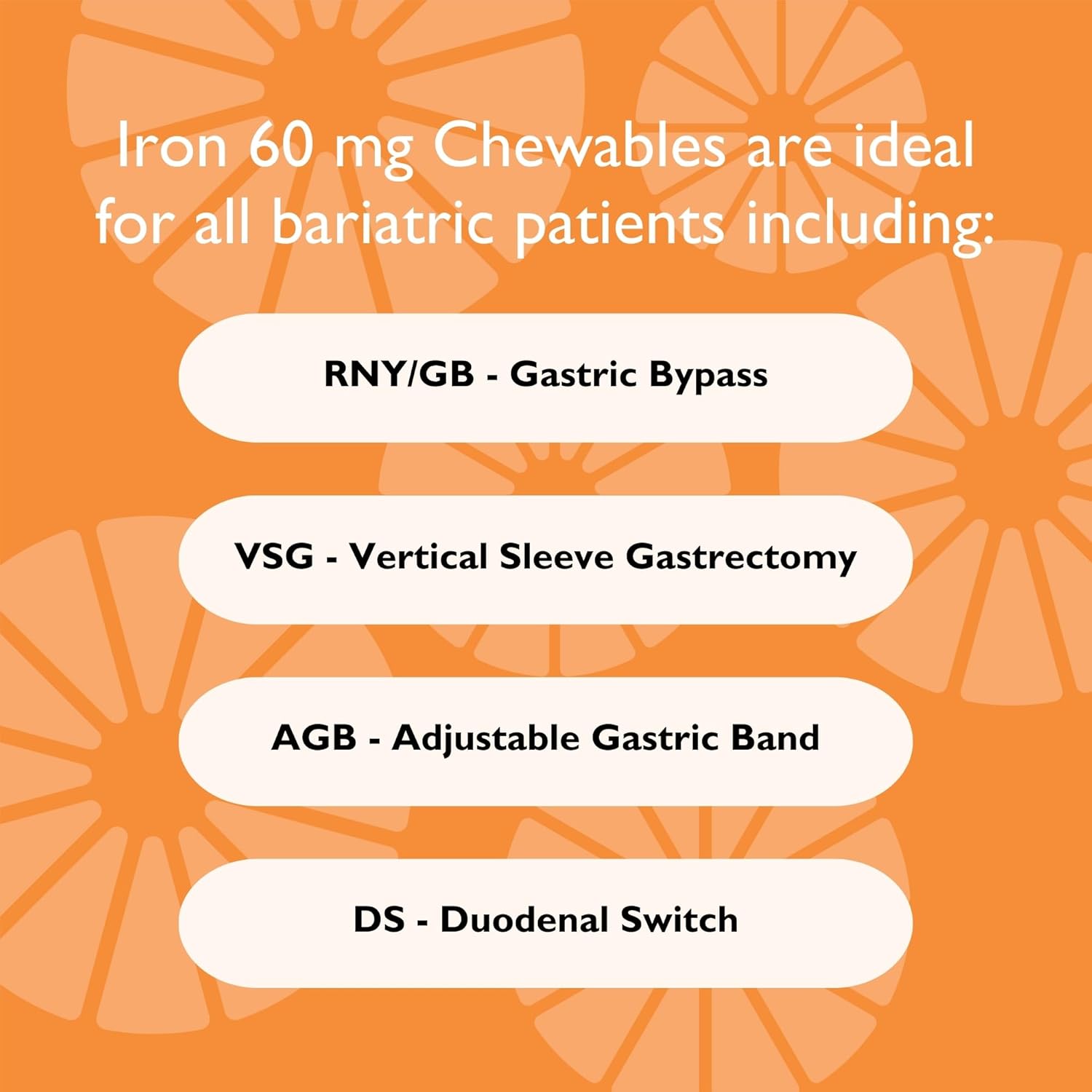 Bariatric Iron Supplement with Vitamin C - 60mg Iron, 60mg Vitamin C, 90 Berry Chewable Tablets for WLS Patients