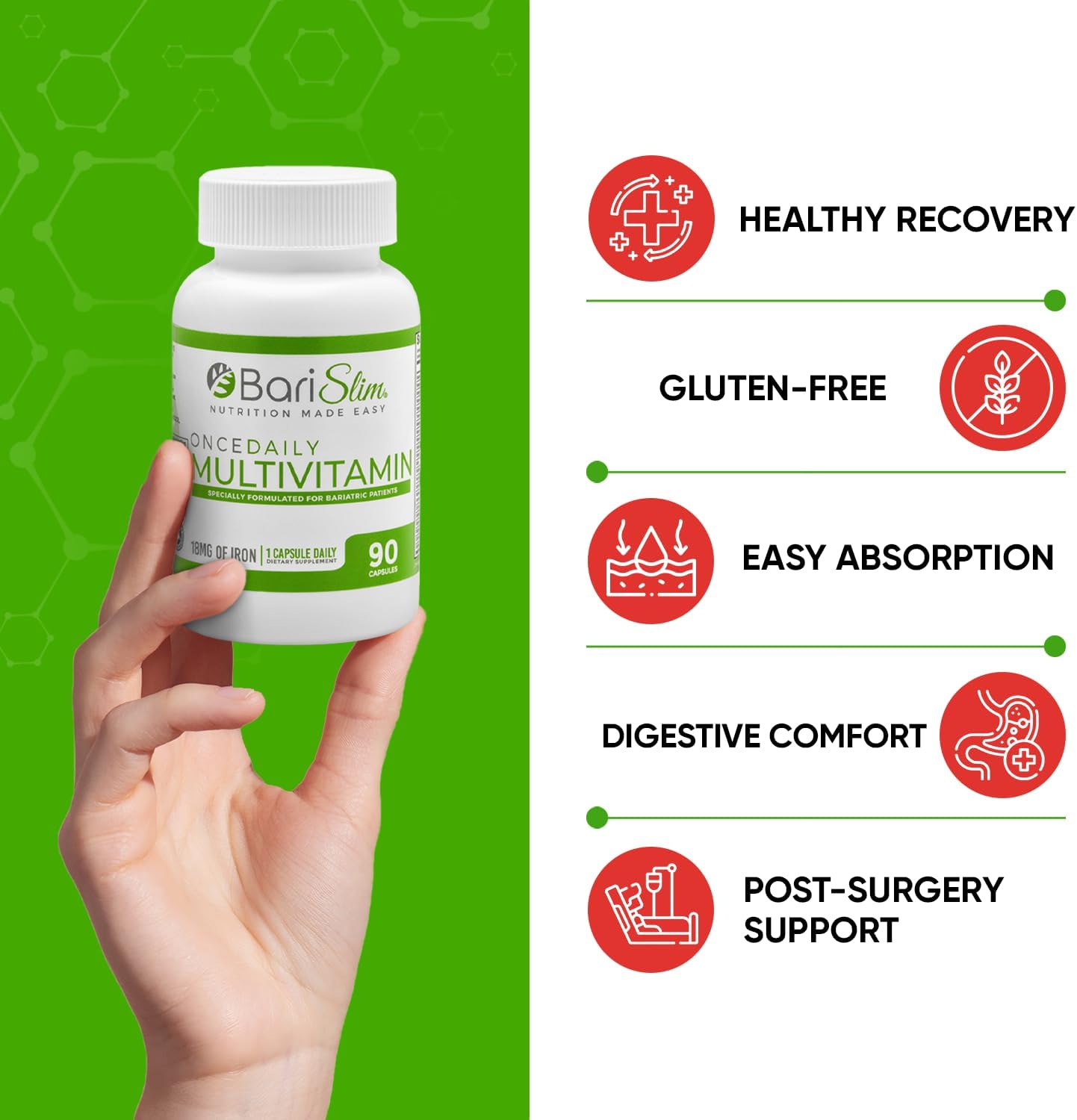 Bariatric Multivitamin Capsule with 18mg Iron - Post Surgery Supplement for Gastric Bypass & Sleeve | 90 Day Supply