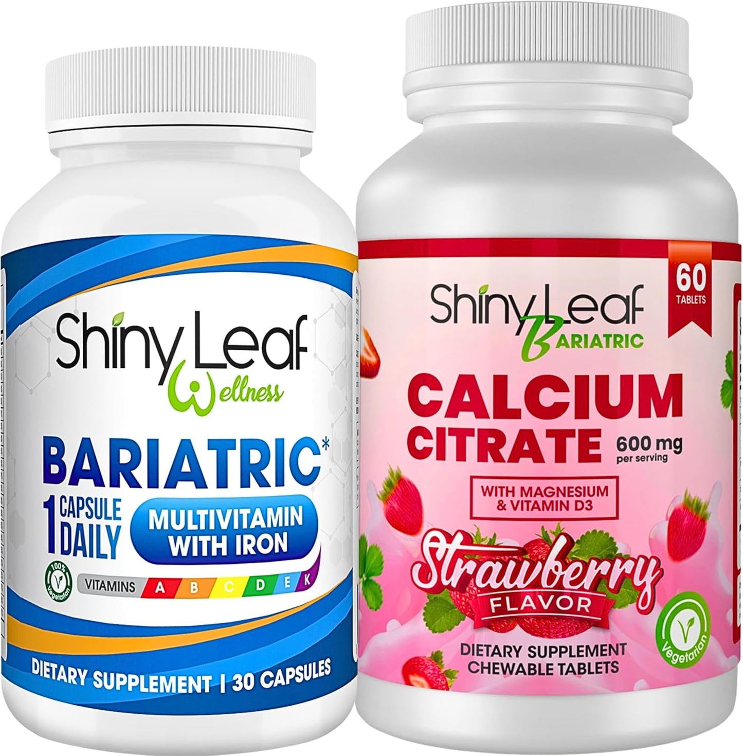 Bariatric Multivitamin Capsules with Iron and Chewable Strawberry Calcium Citrate - Post-Surgery Support (1 Month)