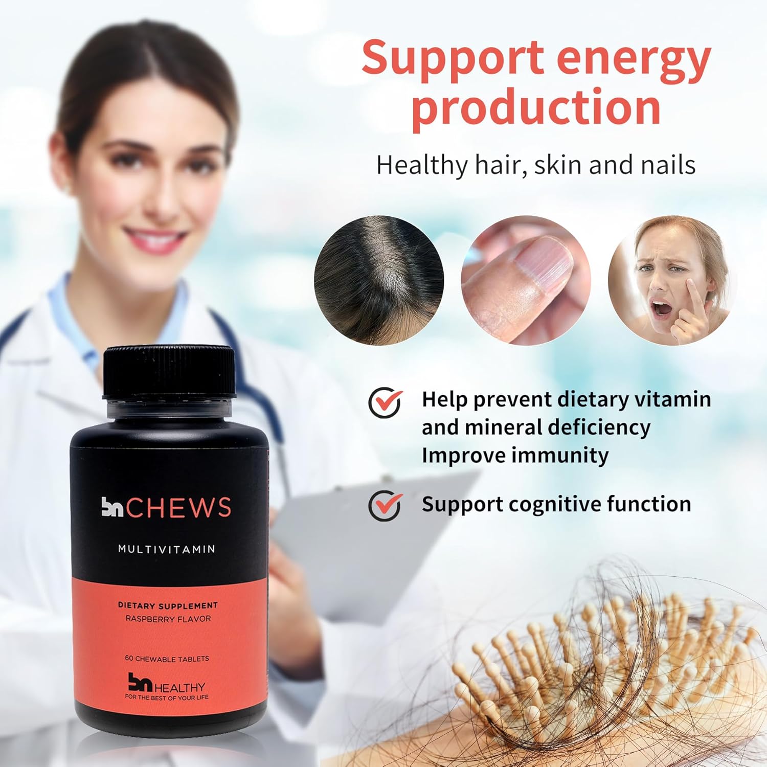 Bariatric Multivitamin Chewable with 26 Essential Nutrients - Raspberry Flavored - 60 Count - Supports Men & Women's Health - 30 Day Supply