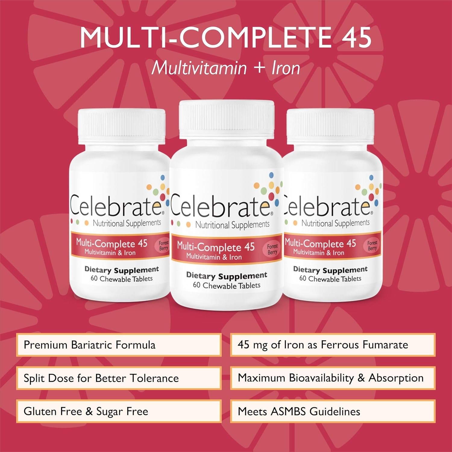 Bariatric Multivitamin Chewables with Iron - Essential Supplements for Gastric Bypass and Sleeve Gastrectomy - Berry Flavor (180 Tablets)