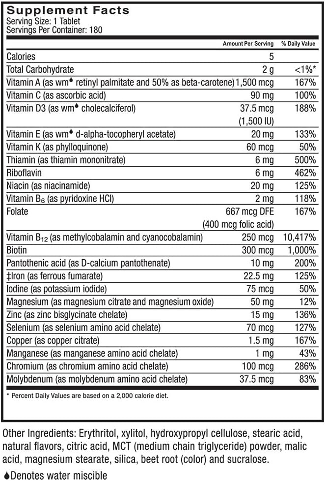 Bariatric Multivitamin Chewables with Iron - Essential Supplements for Gastric Bypass and Sleeve Gastrectomy - Berry Flavor (180 Tablets)