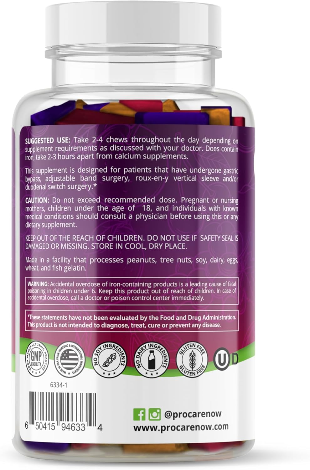 Bariatric Multivitamin Soft Chews with 22.5mg Iron | Individually Wrapped | Multi-Flavor | 60 Count