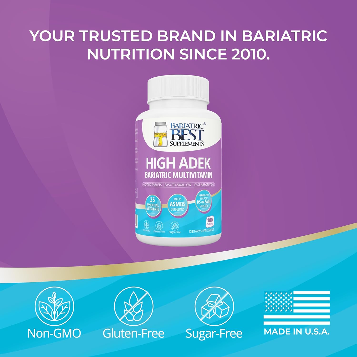 Bariatric Multivitamin with 25 Essential Nutrients for Post-Weight Loss Surgery - 60 Tablets, Meets ASMBS Guidelines