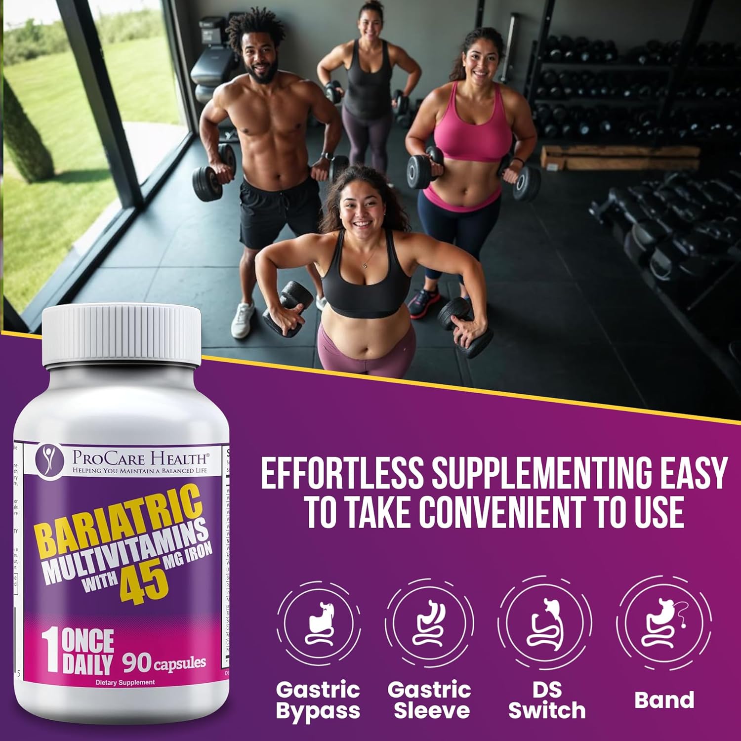Bariatric Multivitamin with Iron 45mg - 90 Easy to Swallow Capsules - Post Op Vitamins for Gastric Bypass & Sleeve Patients - Sustain Recovery & Energy - 3 Month Supply