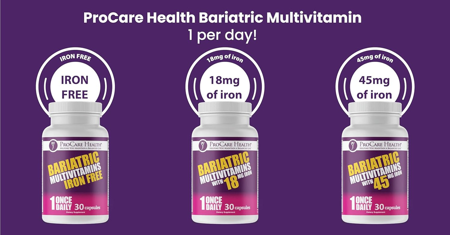 Bariatric Multivitamin with Iron 45mg - 90 Easy to Swallow Capsules - Post Op Vitamins for Gastric Bypass & Sleeve Patients - Sustain Recovery & Energy - 3 Month Supply