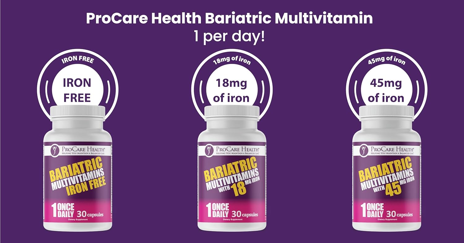 Bariatric Multivitamin with Iron 45mg - 90 Easy to Swallow Capsules - Post Op Vitamins for Gastric Bypass & Sleeve Patients - Sustain Recovery & Energy - 3 Month Supply